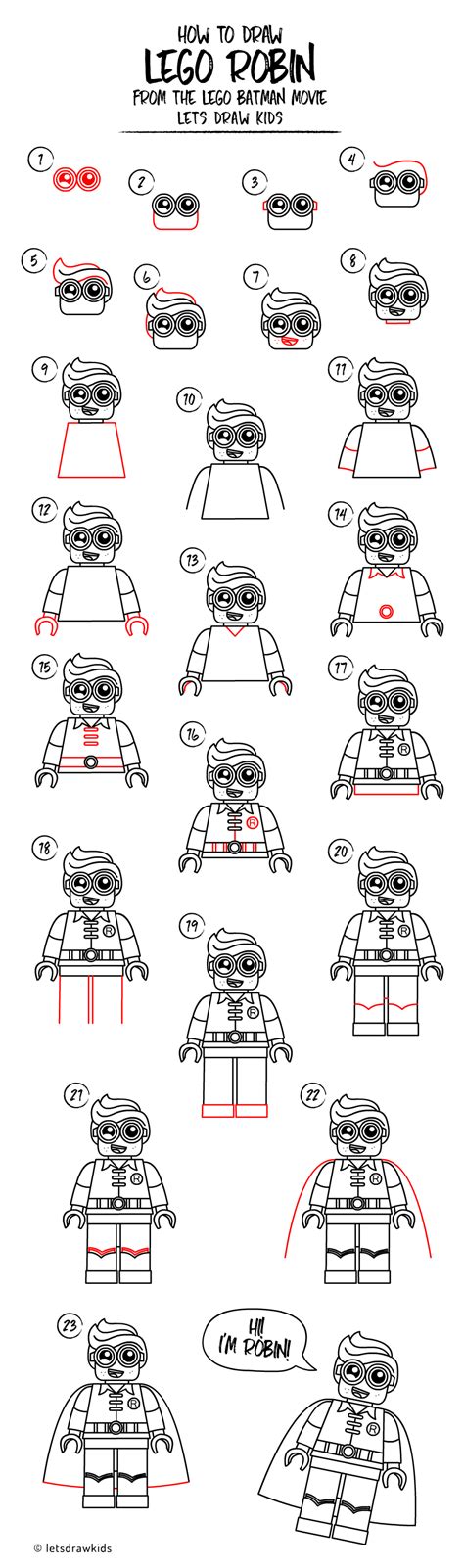 With cute drawings just for the. How to draw LEGO ROBIN. Easy drawing, step by step ...