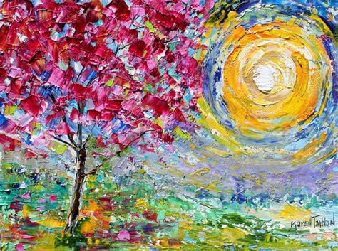 Spring Sunrise Tree Painting Original Oil Abstract Impressionism Fine