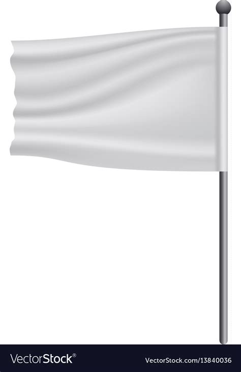 White Flag On Flagpole Mockup Realistic Style Vector Image