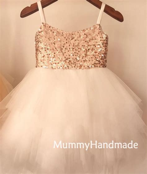 High Quality Ivory Ruffle Tulle Flower Girls Dresses Sparkly Rose Gold