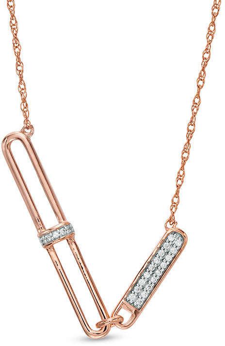 110 Ct Tw Diamond Elongated Oval Link Bar Necklace In 10k Rose Gold