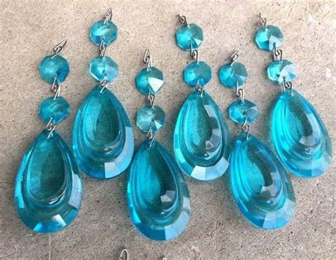 6 Aqua Turquoise Blue 50mm 2 Tear Drop Teardrop Crystal Prism W 14mm Octagon Jewel Bead