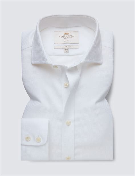 Non Iron White Fabric Interest Fitted Slim Shirt With Windsor Collar