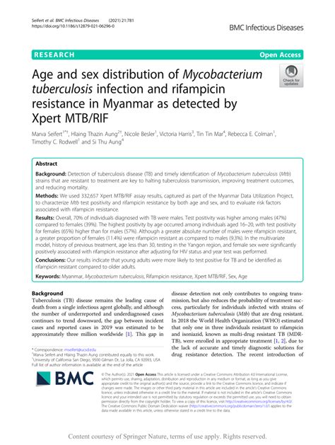 pdf age and sex distribution of mycobacterium tuberculosis infection and rifampicin resistance