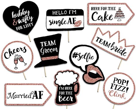 Funny Wedding Printable Photo Booth Props 10 Rose Gold Signs Hand