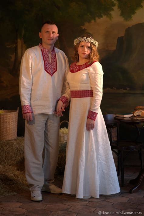 Свадебные комплекты одежды из льна в русском стиле в интернет магазине