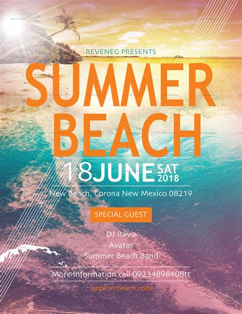 Summer Beach Flyer Design Template In Psd Word Publisher Illustrator