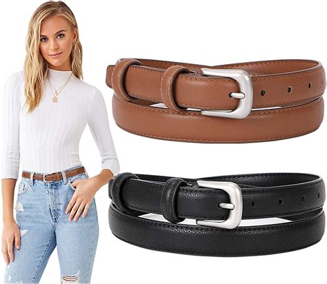 Amazon Com SUOSDEY 2 Pack Womens Skinny Leather Belt Solid Color Waist