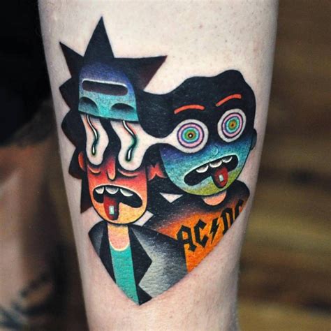 Rick and morty tattoos that will blow your mind | tattoo life. Rick and Morty on LSD tattoo on the thigh. | Experimental ...