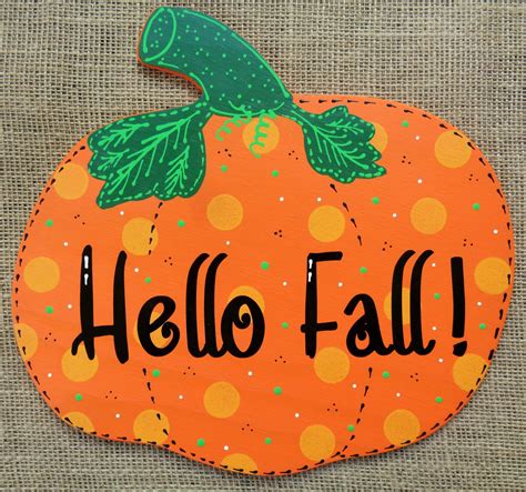 Hello Fall Wood Wooden Pumpkin Welcome Sign Wall Art Door Etsy In