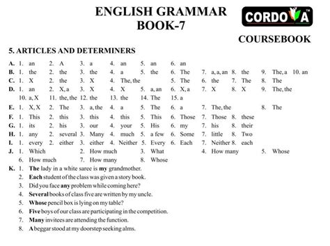 Class Chapter Articles And Determiners Cordova Learning Series