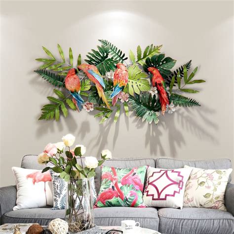 Creative Tropical Flowers And Birds Wall Decorations Entrance