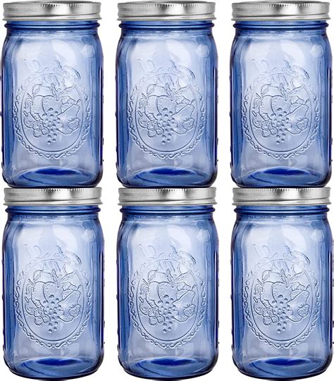 Tebery 6 Pack Blue Mason Jars With Wide Mouth Lids And