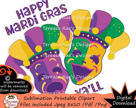 Mardi Gras Happy Sad Mask Printable Sublimation Digital - Etsy Ireland gambar png