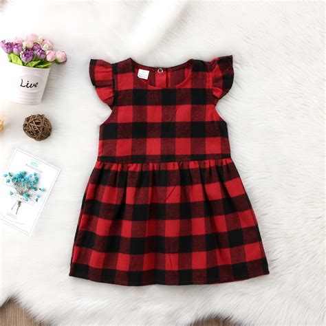 Baby Girls Checked Dress Toddler Kids Party Pageant Dresses Girls Plaid