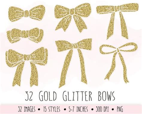Gold Glitter Bows Clip Art Gold Glitter By Pixelgardendesign
