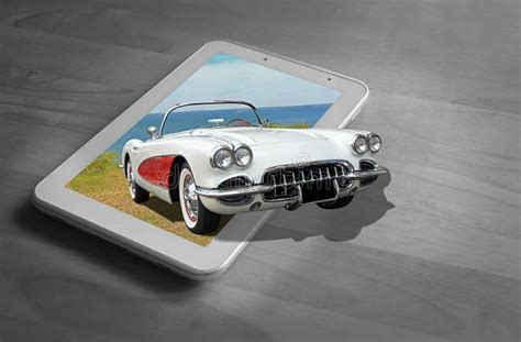 Out Of Frame Vintage Classic Car Computer Tablet Screen Stock