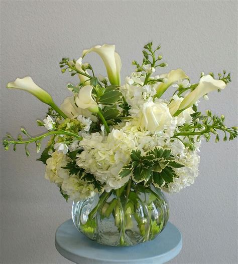 All White Arrangement Hydrangea Calla Lilies Stock Pittosporum