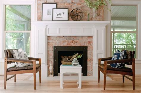 White brick used in restrained amounts can really accent light colored walls, such as gray or creams. Perfect mantle with brick | Red brick fireplaces ...