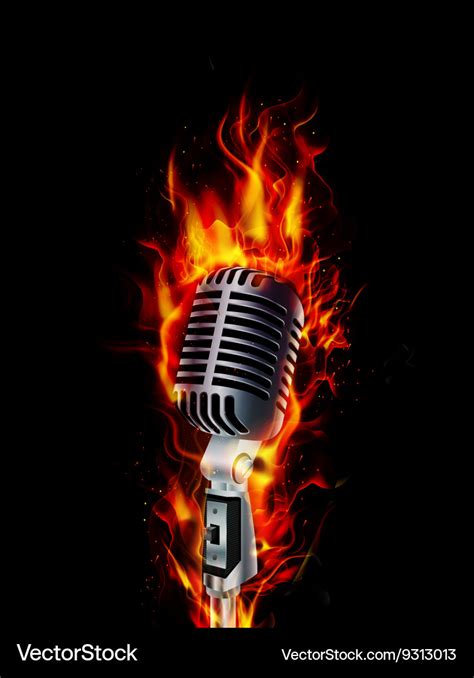 Fire Burning Microphone On Black Background Vector Image