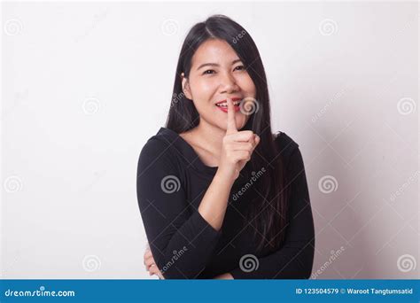 Asian Girl Smile Show Quite Hand Sign Stock Image Image Of Smile