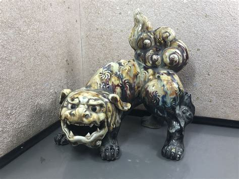 Rare Japanese Shishi Foo Dog Lion Vintage Statue Unique Color Antique