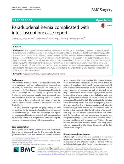 Pdf Paraduodenal Hernia Complicated With Intussusception Case Report