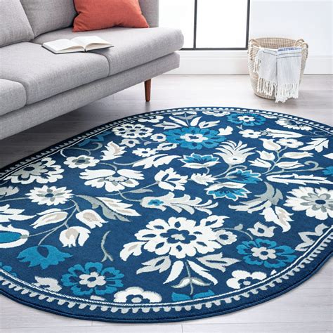 Traditional Area Rug 53 X 73 Oval Floral Dark Blue Living Room