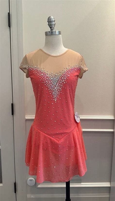 Coral Cap Sleeve Figure Skating Dress With Crystals Adult M Etsy