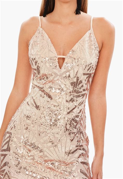 Missguided Synthetic Gold Strappy Sequin Bodycon Dress In Metallic Lyst