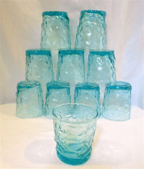 10 Vintage Drinking Glasses Turquoise Aqua By Trixzstreasures
