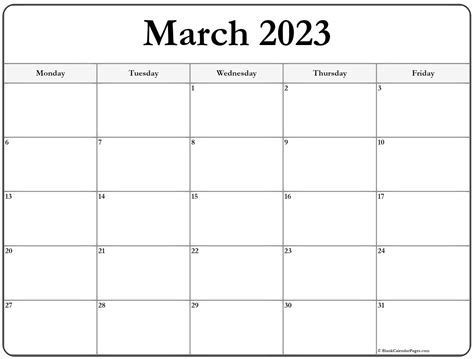 March 2023 Monday Calendar Monday To Sunday