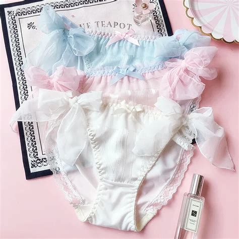 Japanese Sweet Princess Fan Gauze Lace Bow Tie Soft String Bragas Thongs Tangas Panty Ondergoed