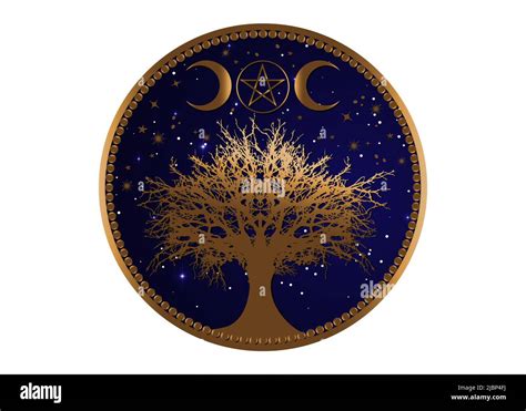 Tree Of Life Wicca Sign Mandala Gold Mystical Moon Pentacle Sacred