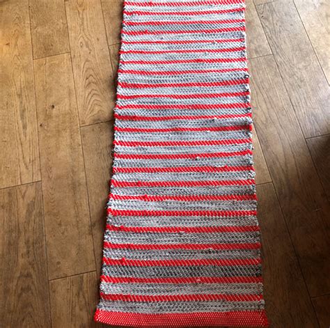Grey And Red Stripe Rag Rug Table Runner Folksy