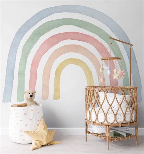 Mural Sweet Pastel Rainbow Wallpaper Mural Km076 Rainbow Etsy