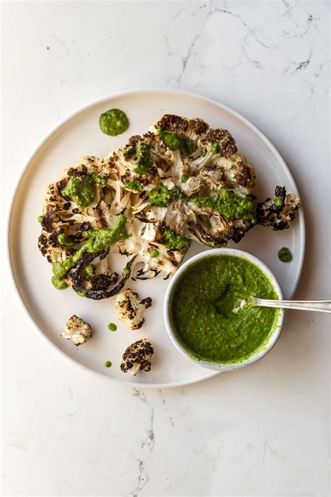 Grilled Cauliflower Steaks With Chimichurri Sauce Dishing Up The Dirt