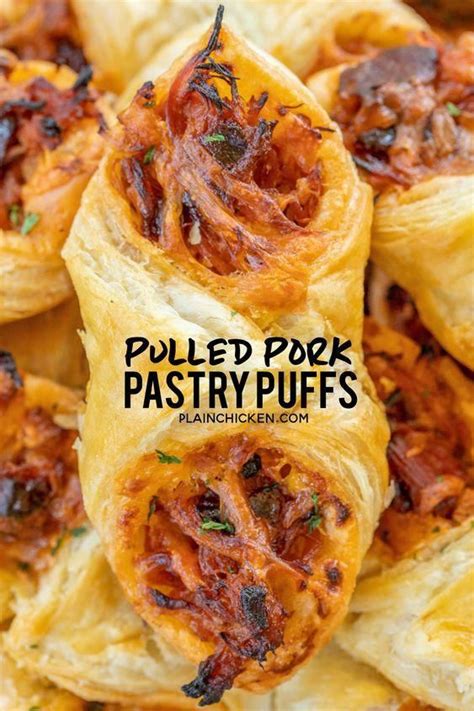 Smoky pulled pork tossed with bbq sauce and cheese then baked in puff pastry. Pulled Pork Pastry Puffs | Recipe in 2020 | Recipes ...