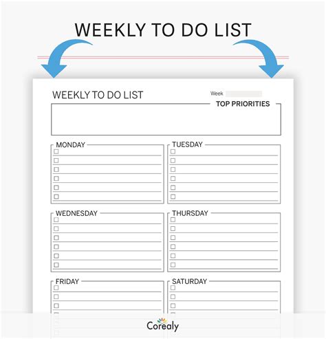 Weekly To Do List Printable Pdf Template Fillable Weekly Notes