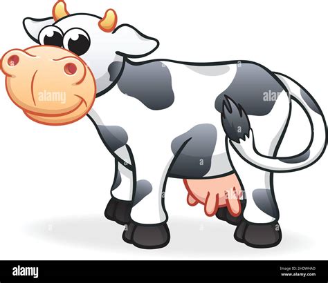 Lindo Vector De Caricatura De Vaca Lechera En Blanco Y Negro Aislado