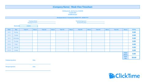 Free Timesheet Template Printable Timesheets Clicktime