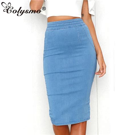 Colysmo Women Denim Skirts Plus Size High Waist Midi Skirt Summer Pencil Skirt Jeans Lady Long