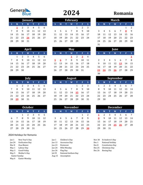 2024 Romania Calendar With Holidays