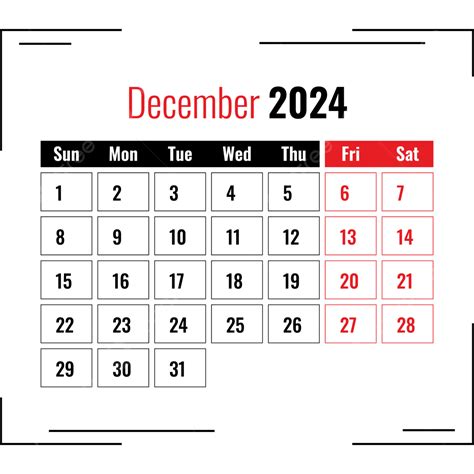December 2024 Monthly Calendar Vector 2024 Calendar December