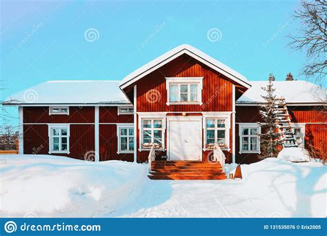House And Snow Winter At Christmas Finland In Lapland Stock Photo