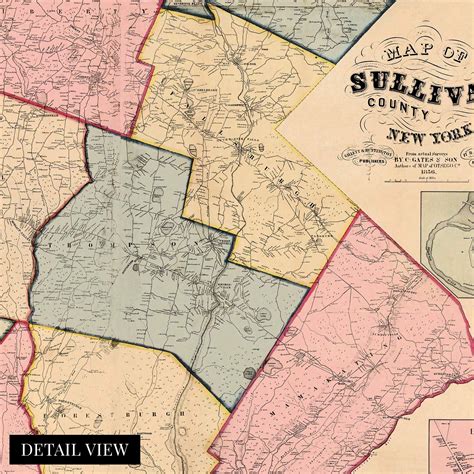 1856 Sullivan County New York Map Poster - Vintage Sullivan County NY