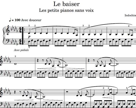Partition Piano Sheet Music Le Baiser Indochine Les Petits