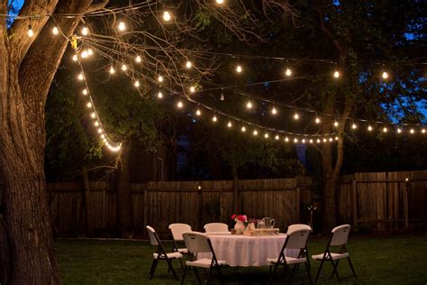 Indoor string lights hanging on a line in backyard. Viewing Gallery For - Outdoor Dinner Party Night ...