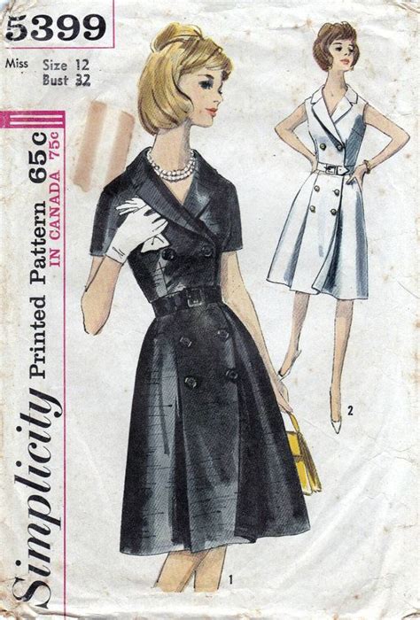 60s Simplicity Wrap Dress Sewing Patterns 5399 Bust 32 Etsy Uk Wrap