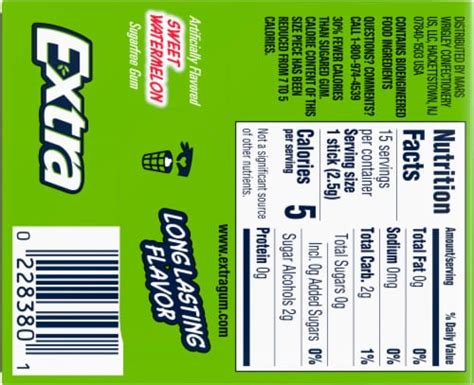 Extra Sweet Watermelon Sugar Free Chewing Gum 15 Ct Bakers